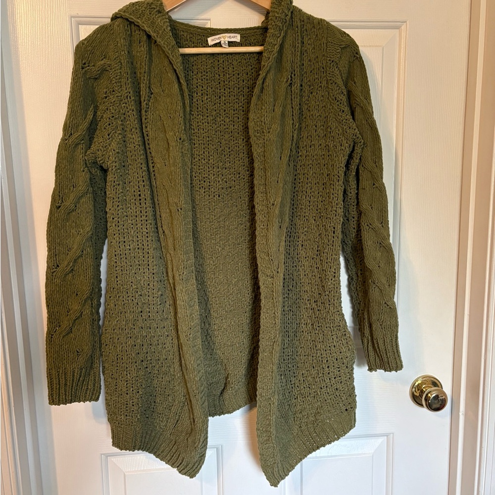 Woven Heart Sage Green Open Front Cardigan